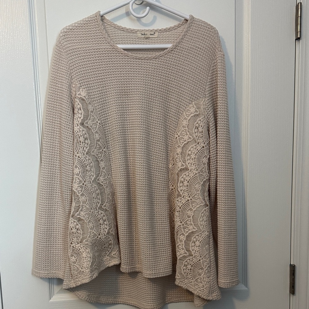 Indigo Soul Beige Lace Long Sleeve Top